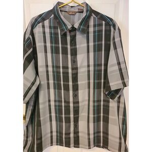Cafe Luna Shirt Mens Large 2XL Blue Gray Plaid Short Sleeve Button Front Casual
